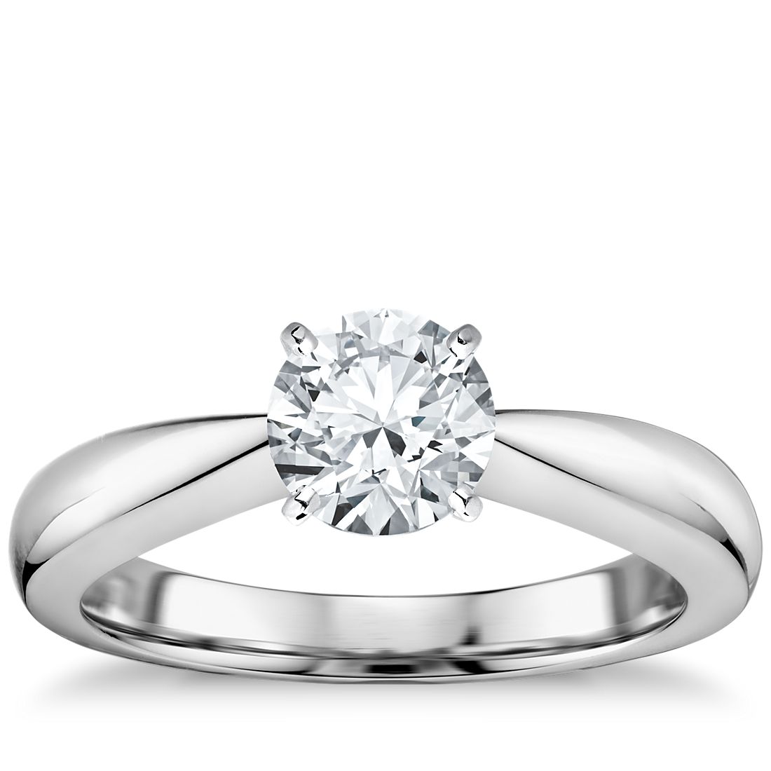 Classic Tapered Four Prong Engagement  Ring  in 14k White  
